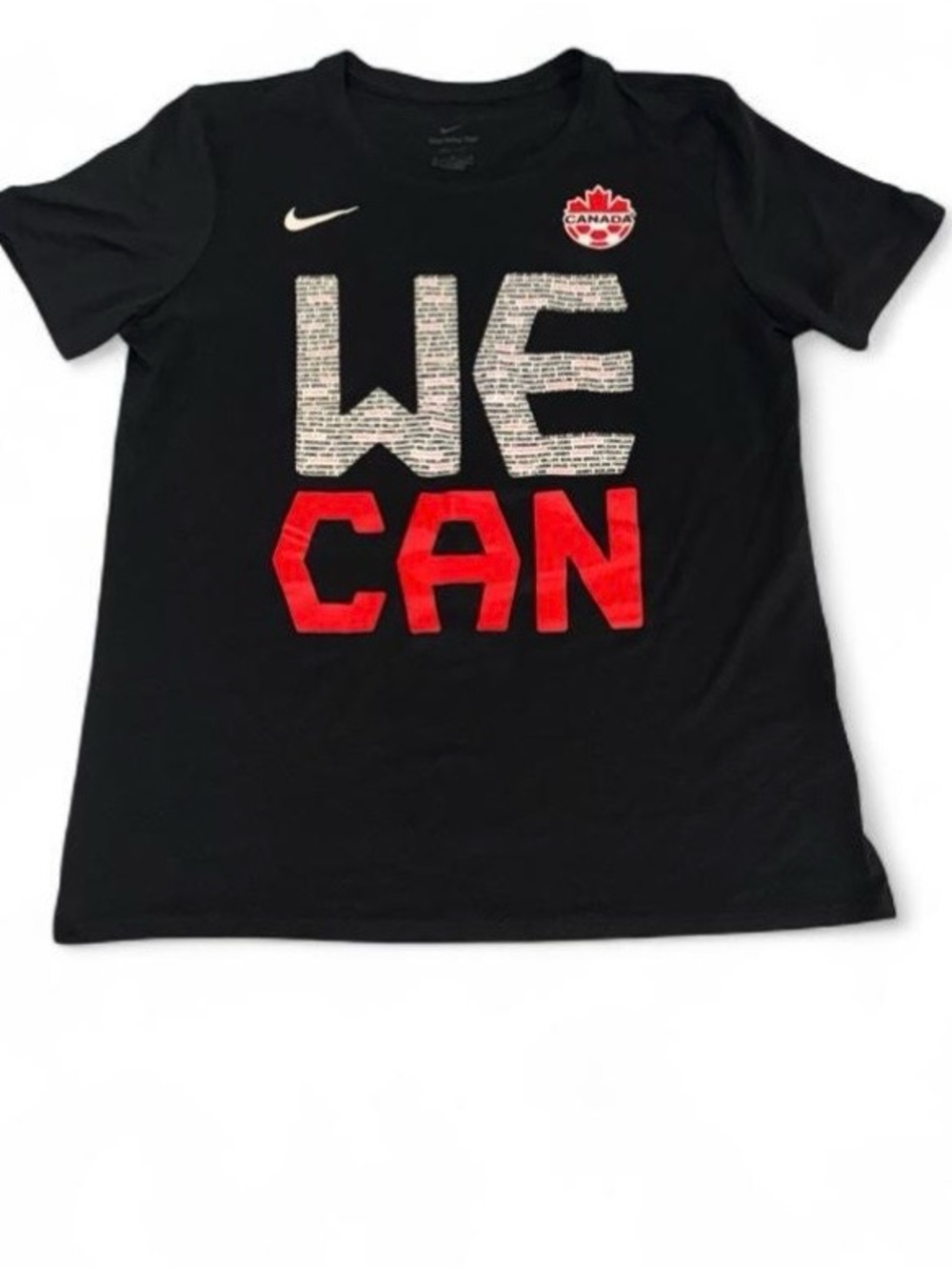Nike Kids Black Tee with White & Red 'WE CAN' Graphic